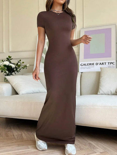 Short Sleeve Maxi Tee Dress - Ebony's Shopping