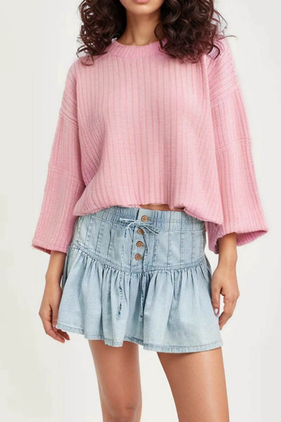 Buttoned Ruffled Mini Denim Skirt - Ebony's Shopping