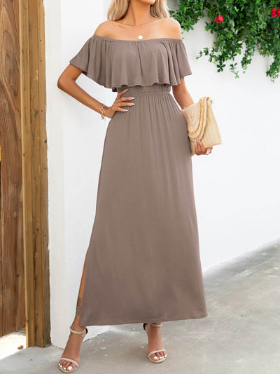 Off-Shoulder Slit Maxi Dress - Ebony's Shopping