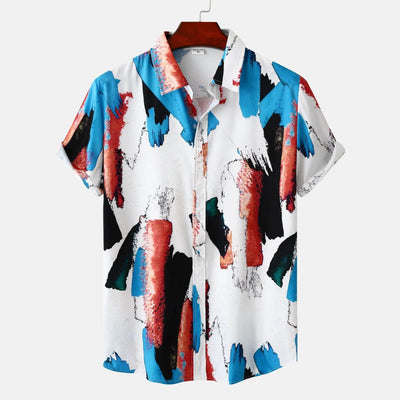 Men's Plus Size Abstract Print Short Sleeve Button-Down Casual Shirt - Ebony's Shopping