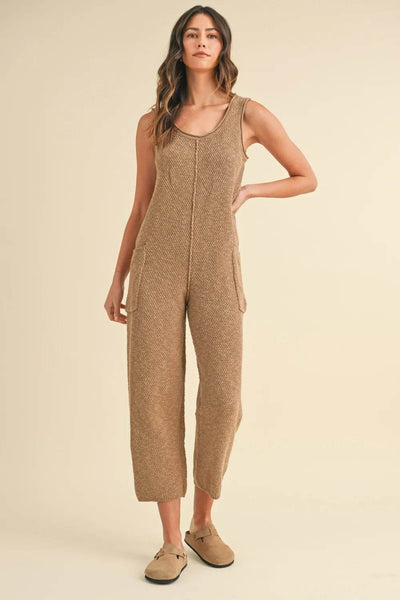 MABLE Sleeveless Knit Crop Jumpsuit with Pockets - Ebony's Shopping