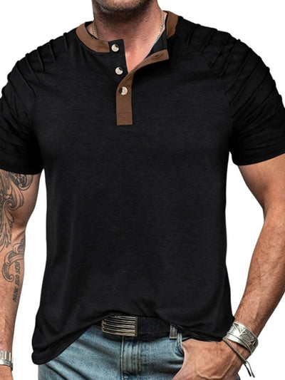 Men's Full Size Casual Henley Short Sleeve Top with Contrast Collar Plus Size - Ebony's Shopping