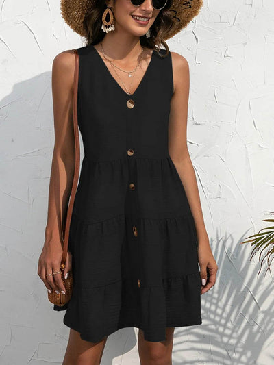 V-Neck Sleeveless Mini Dress - Ebony's Shopping