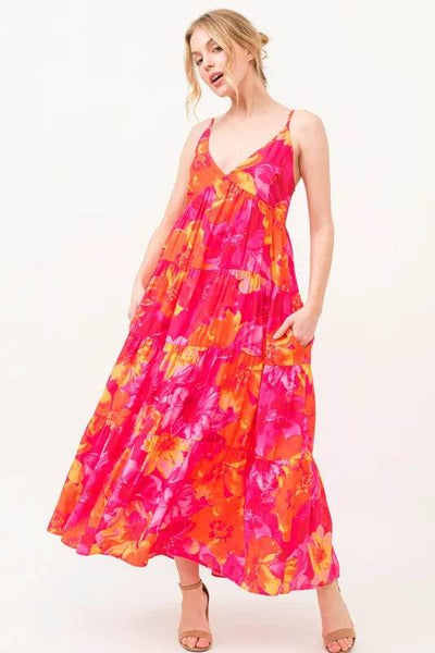And The Why Floral Tiered Maxi Cami Dress with Pockets - Ebony's Shopping