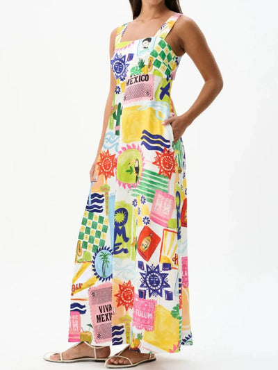 Printed Square Neck Maxi Cami Dress - Ebony's Shopping