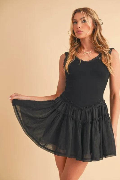 Aemi+Co Frill Sleeveless Drop Waist Mini Dress - Ebony's Shopping