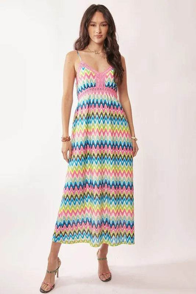 Davi & Dani Multi Color Crochet Lace Midi Dress - Ebony's Shopping