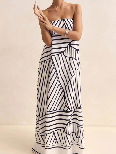 Smocked Printed Tube Maxi Dress - Ebony's Shopping