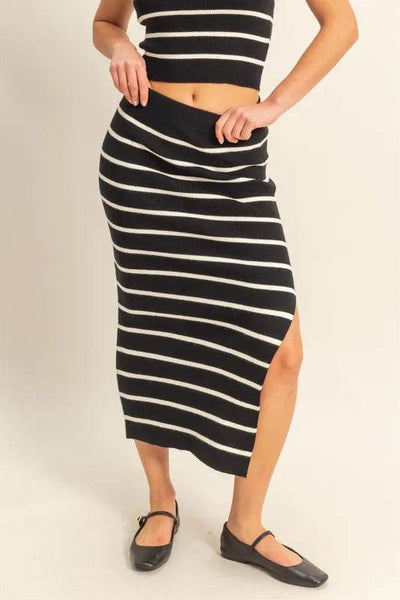 HYFVE Side Slit Striped Bodycon Sweater Skirt - Ebony's Shopping