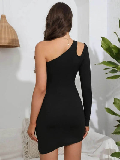 One Shoulder Asymmetric Cutout Bodycon Dress - Ebony's Shopping