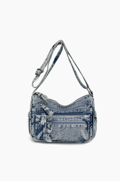 Adjustable Strap Denim Crossbody Bag - Ebony's Shopping