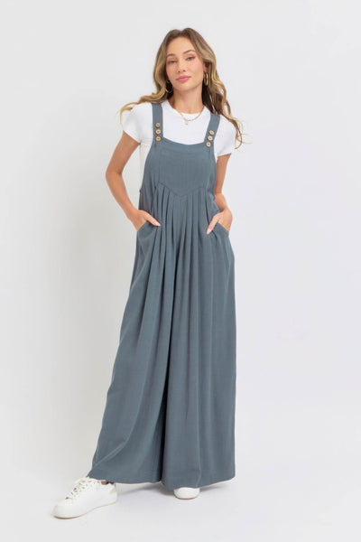 Adjustable Strap Overall Wide Leg Jumpsuit - Ebony's Shopping