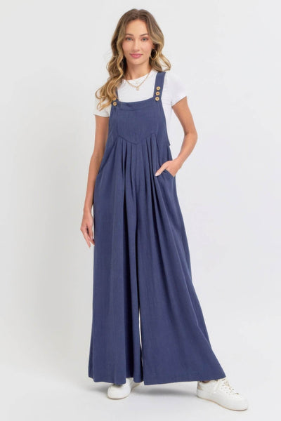 Adjustable Strap Overall Wide Leg Jumpsuit - Ebony's Shopping