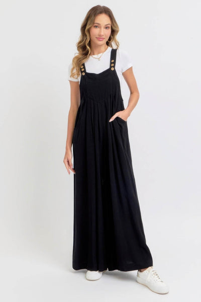 Adjustable Strap Overall Wide Leg Jumpsuit - Ebony's Shopping