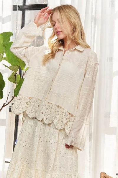ADORA Crochet Lace Long Sleeves Button Down Shirt - Ebony's Shopping