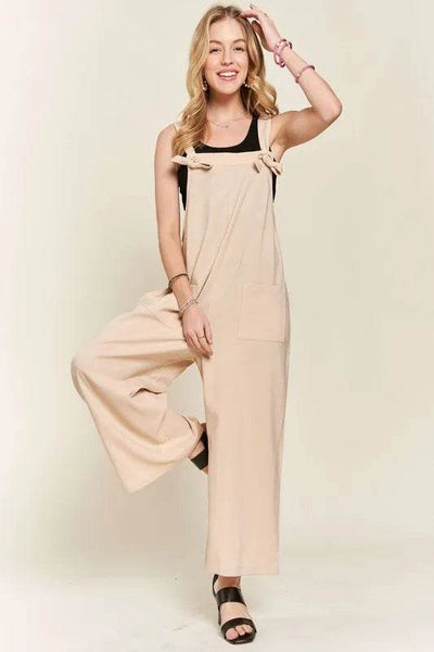 ADORA Knotted Wide Strap Wide Leg Overalls - Ebony's Shopping