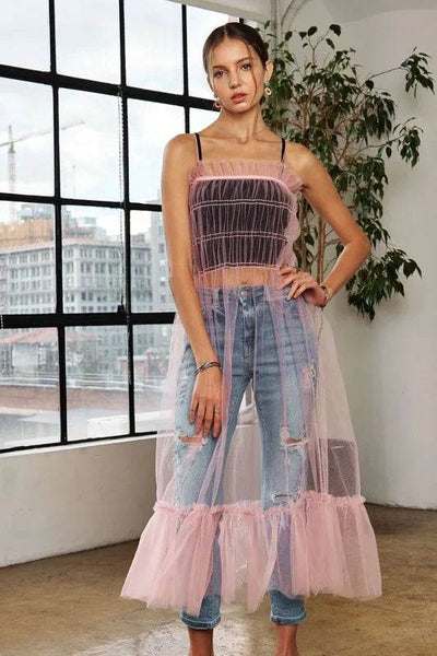 ADORA Ruffled Mesh Cover Up Dress - Ebony's Shopping