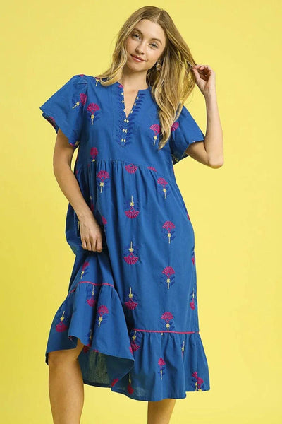 Umgee Embroidered Tiered Midi Dress - Ebony's Shopping