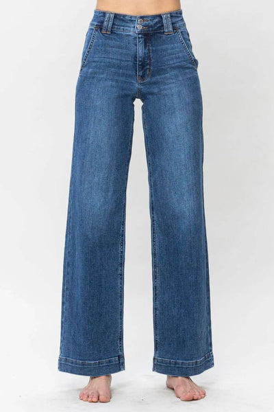 Judy Blue Full Size Double Button Wide Leg Jeans - Ebony's Shopping