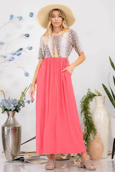 Celeste Full Size Leopard Round Neck Short Sleeve Maxi Dress Plus Size - Ebony's Shopping