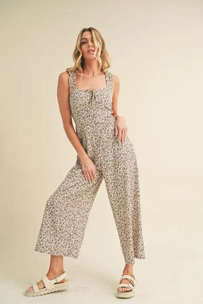 Aemi + Co Floral Sweetheart Neck Wide Leg Jumpsuit - Ebony's Shopping