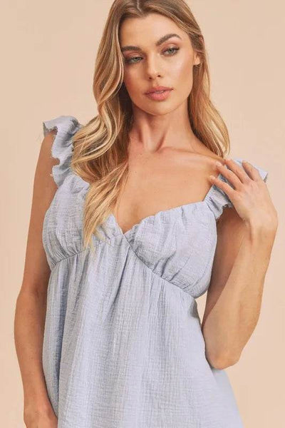 Aemi + Co Sweetheart Neck Ruffled Strap Top - Ebony's Shopping
