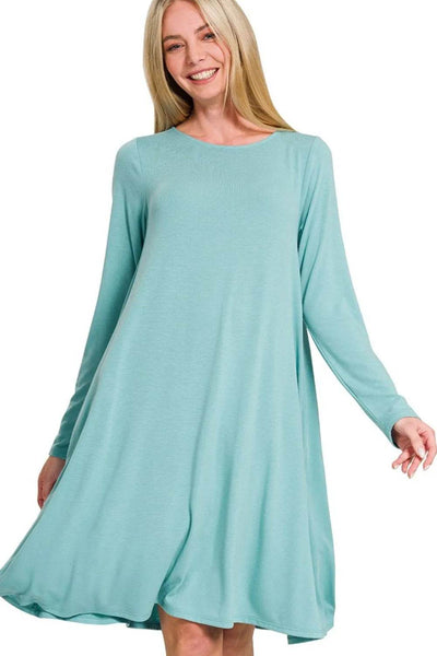 Zenana Long Sleeve Flare Dress With Pockets - Ebony's Shopping