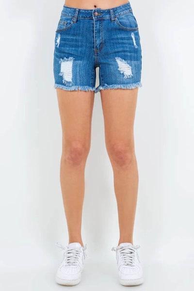 American Bazi High Waist Distressed Frayed Denim Shorts - Ebony's Shopping