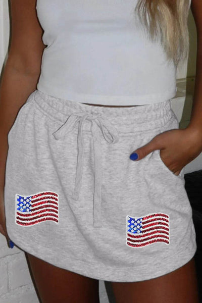 American Flag Embroidered Drawstring Casual Skirt - Ebony's Shopping