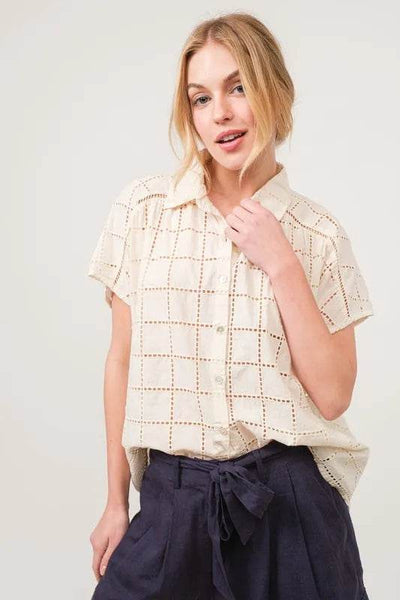 And The Why Eyelet Loose Button Down Shirt - Ebony's Shopping