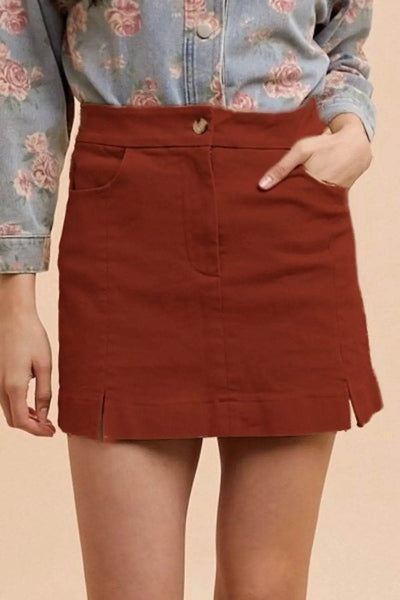 Annie Wear Comfort Stretch Cotton Slit Detailed Mini Skirt - Ebony's Shopping