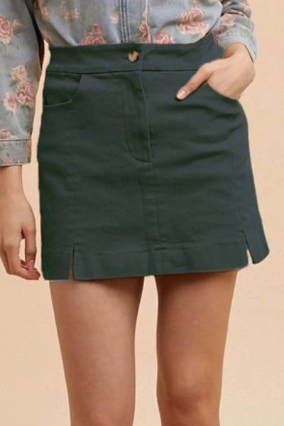 Annie Wear Comfort Stretch Cotton Slit Detailed Mini Skirt - Ebony's Shopping