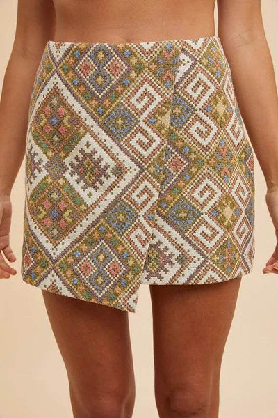 Annie Wear Ethic Woven Jacquard Wrap Mini Skirt - Ebony's Shopping