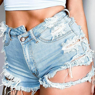 Asymmetrical Distressed Denim Shorts - Ebony's Shopping