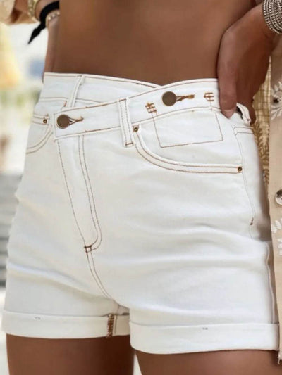 Asymmetrical Waist Denim Shorts - Ebony's Shopping