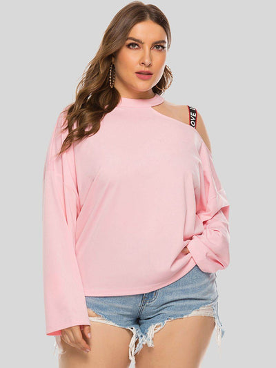 Plus Size Cold-Shoulder Round Neck Blouse - Ebony's Shopping
