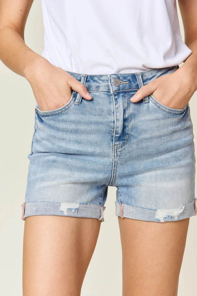 Judy Blue Full Size High Waist Rolled Denim Shorts - Ebony's Shopping