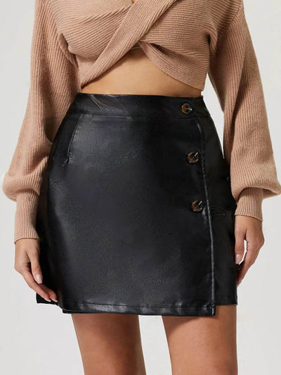 Buttoned High Rise Mini Skirt - Ebony's Shopping