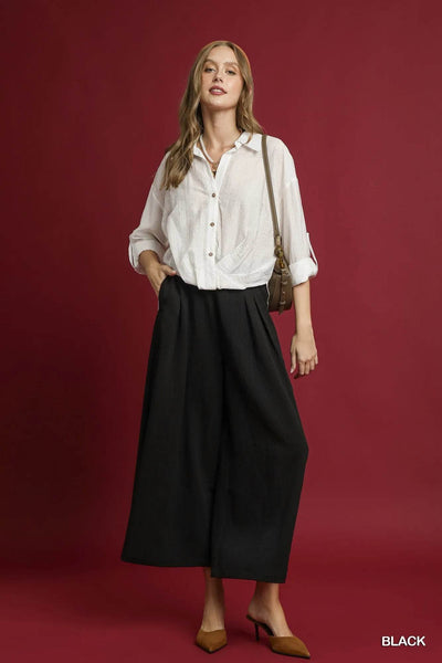 Umgee Elastic Waist Wide Leg Pants - Ebony's Shopping