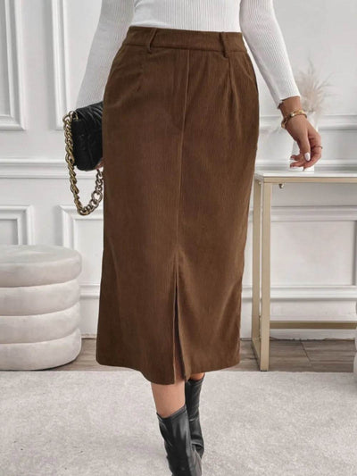 Perfee Slit Midi Skirt with Pockets - Ebony's Shopping