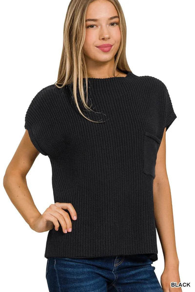 Zenana Mock Neck Short Sleeve Sweater - Ebony's Shopping