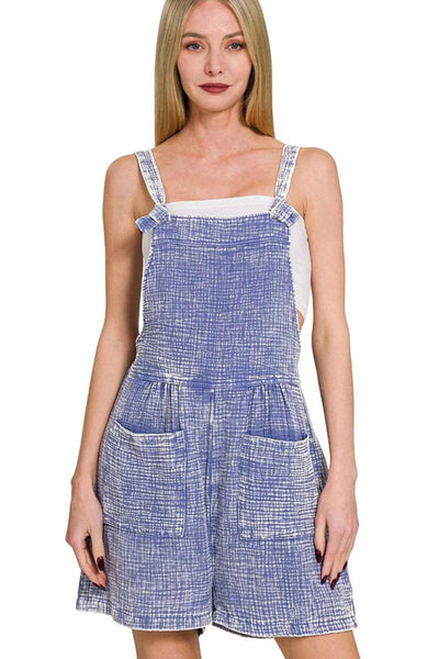 Zenana Woven Double Gauze Acid Washed Romper - Ebony's Shopping
