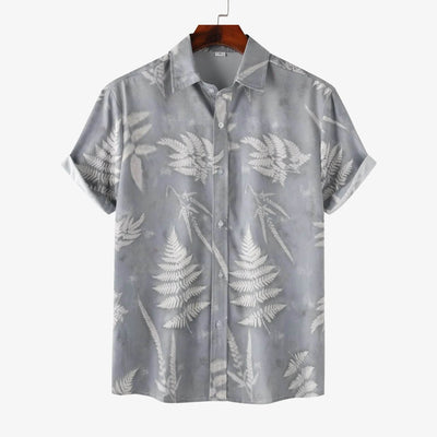 Men's Casual Fern Print Short Sleeve Button-Up Shirt - Ebony's Shopping