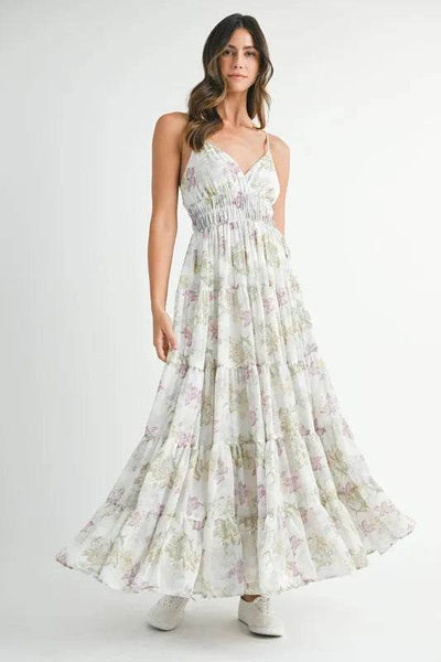 MABLE Floral Print Tiered Cami Maxi Dress - Ebony's Shopping