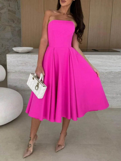Solid Color Tube Midi Dress - Ebony's Shopping