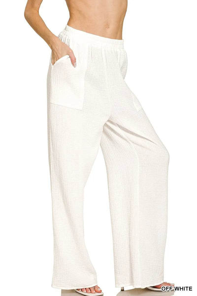 Zenana Double Gauze Elastic Band Pants - Ebony's Shopping