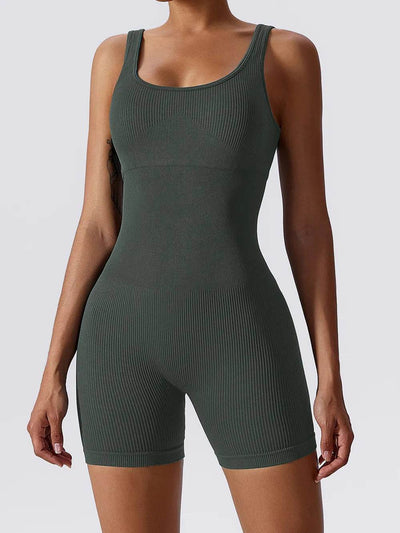 Basic Bae Ribbed Sleeveless Active Romper - Ebony's Shopping