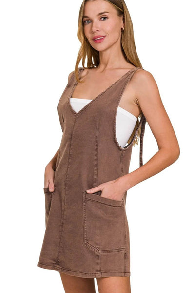 Zenana Washed Adjustable Strap Denim Overall Dress - Ebony's Shopping
