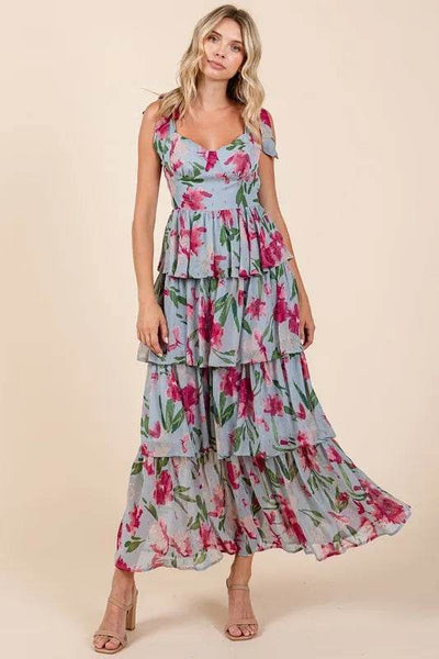 Mittoshop Layered Floral Sweetheart Neck Maxi Dress - Ebony's Shopping