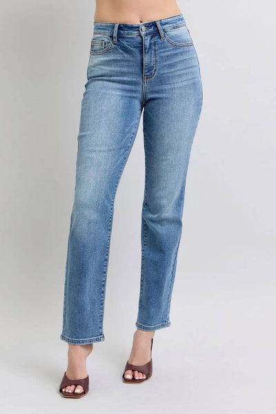 Judy Blue Full Size Run Vintage Wash Thermal Straight Jeans - Ebony's Shopping